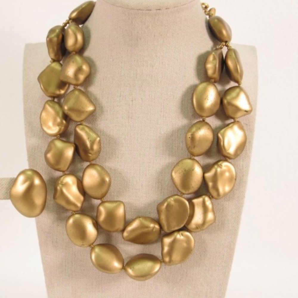 Les Bernard Glam Gold Rock Necklace and Earrings